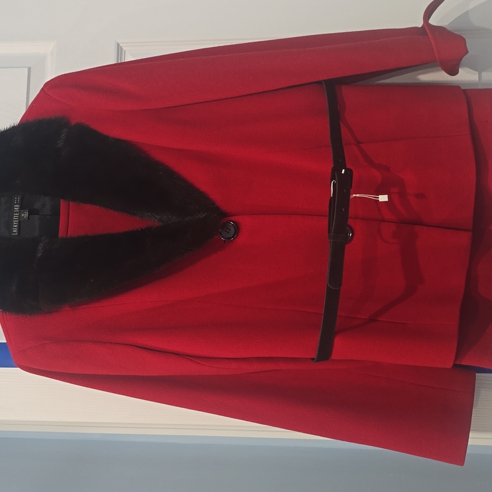 NEW💖 LAFAYETTE 148 RARE 2 PC JACKET & SKIRT SUIT  100% WOOL & MINK COLLAR 10/12
